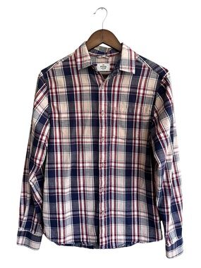 Marine Layer Men's Blue Beige White Plaid Long Sleeve Button Up Down Shirt S